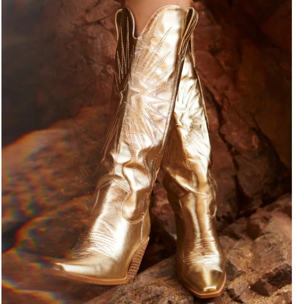 billini constance gold metallic western statement festival cowboy boots size 7 - Picture 7 of 11